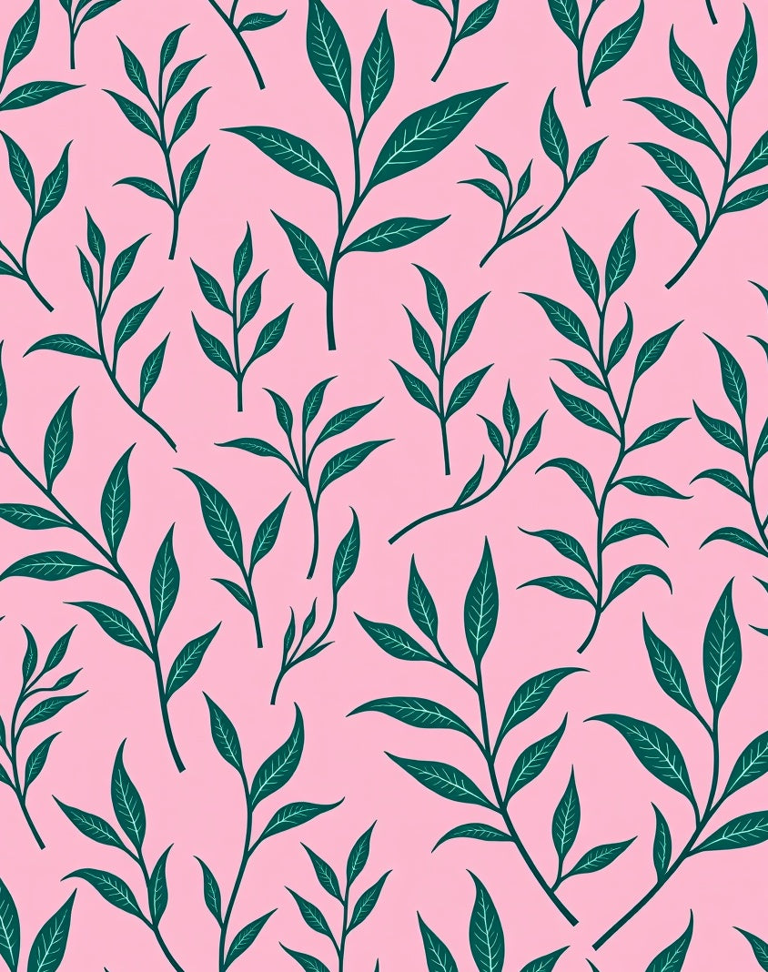 Green Leaf Branches Pink Backdrop Rug