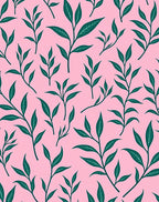 Green Leaf Branches Pink Backdrop Rug