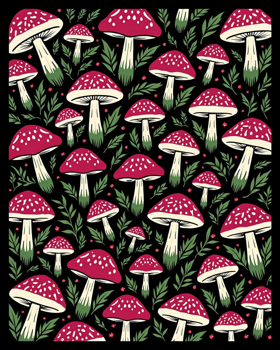 Whimsical Mushroom Pattern Design Rug