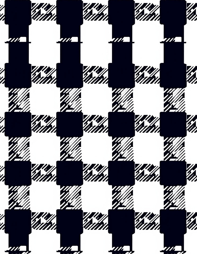 Classic Black White Plaid Houndstooth Rug