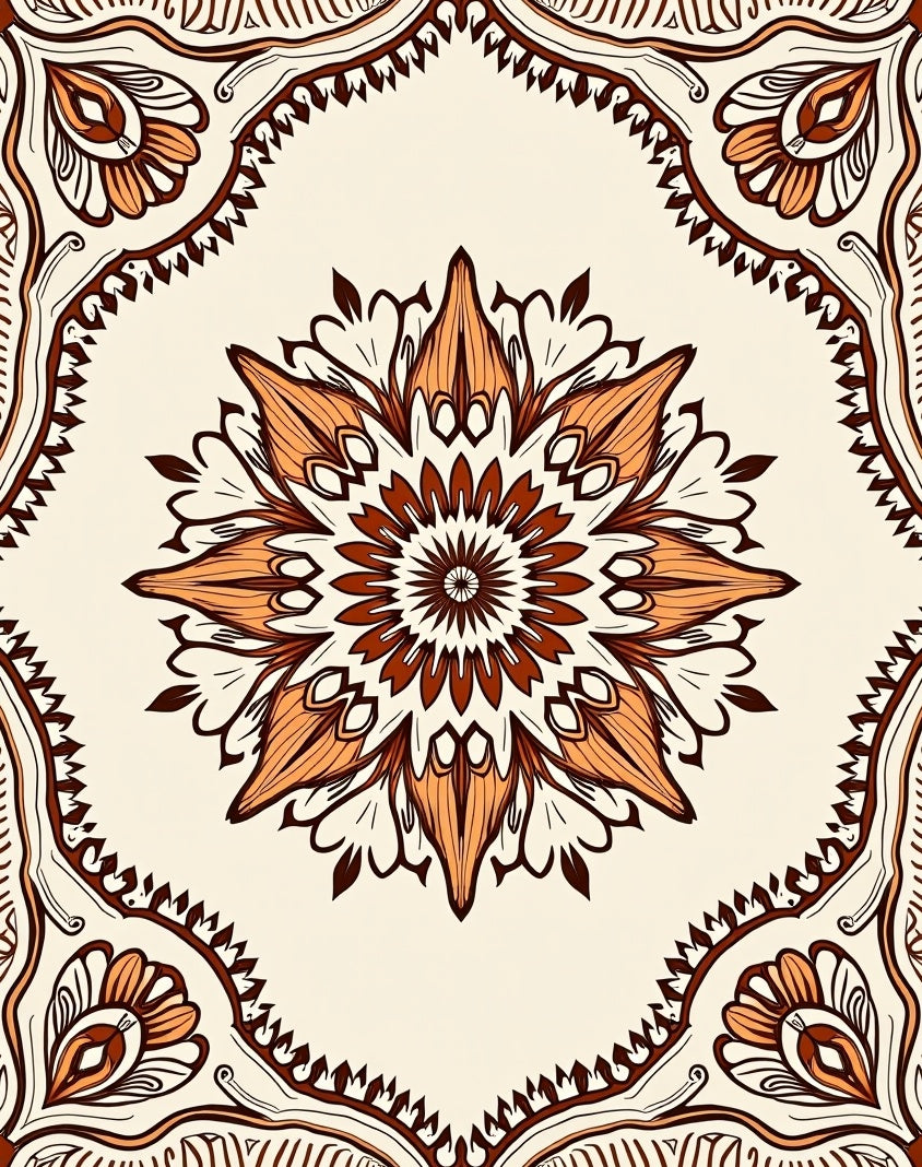 Ornate Mandala Inspired Floral Design Rug