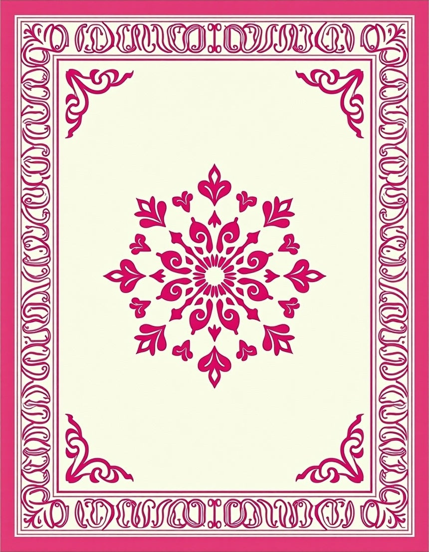 Ornate Pink Floral Mandala Design Rug