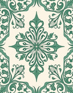 Ornate Green Floral Pattern Rug