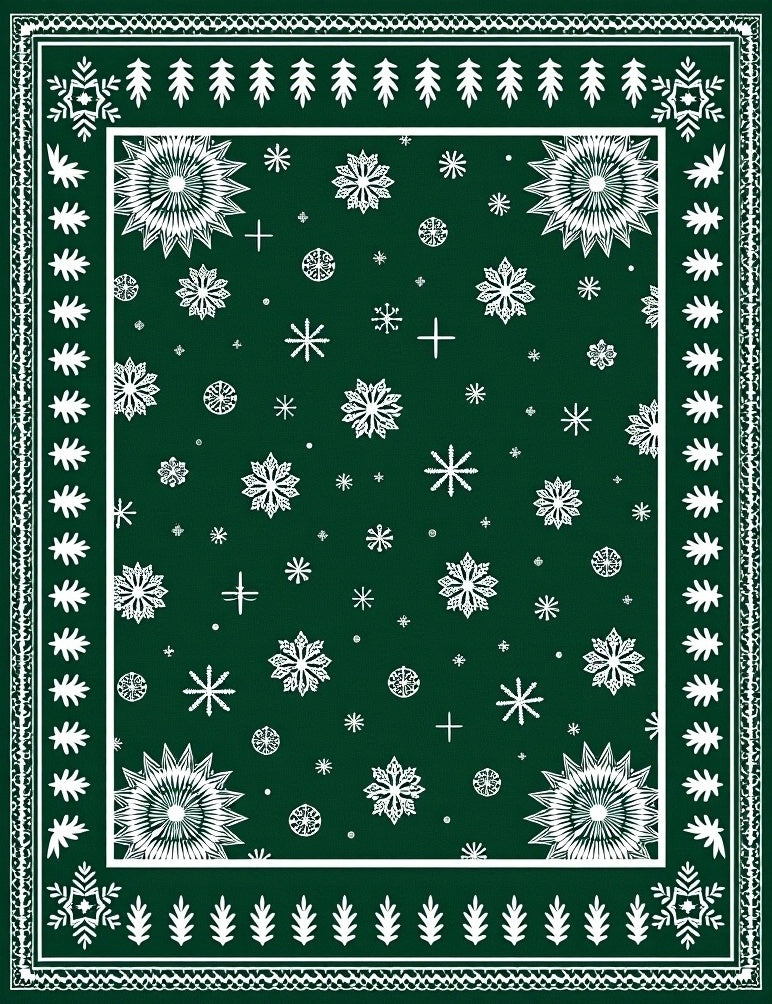 Festive Snowflake Winter Forest Design Rug