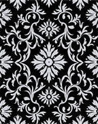 Black White Floral Scroll Pattern Rug
