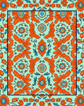 Vibrant Orange Blue Floral Medallion Rug