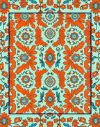 Vibrant Orange Blue Floral Medallion Rug