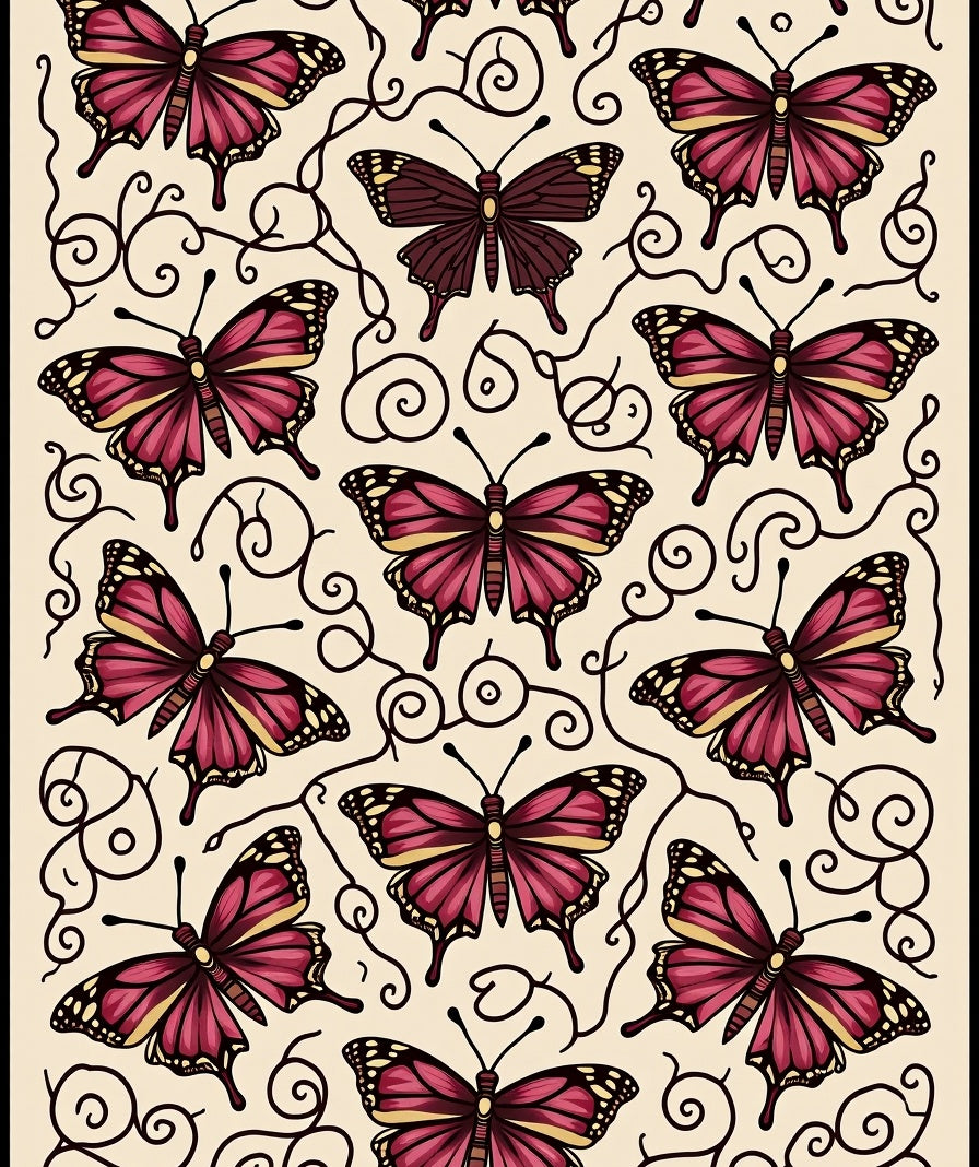 Vintage Butterfly Swirl Pattern Design Rug