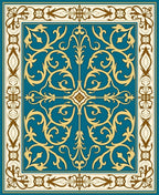 Ornate Teal Gold Floral Scroll Rug