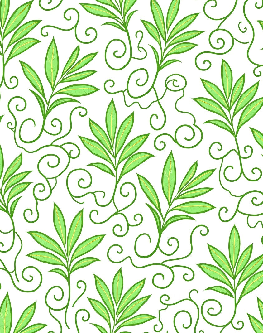 Green Leafy Swirls Pattern Rug