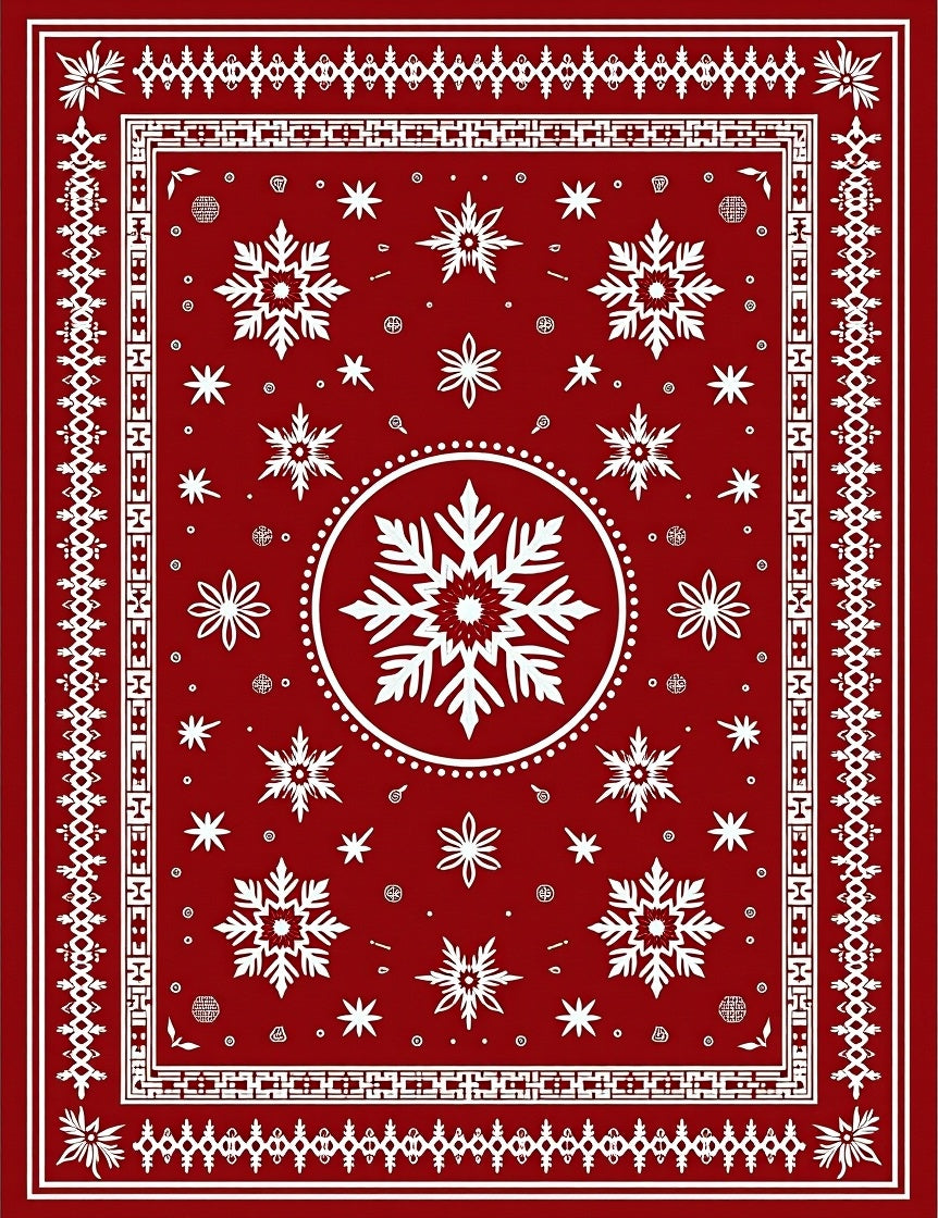 White Snowflake Border Tribal Rug