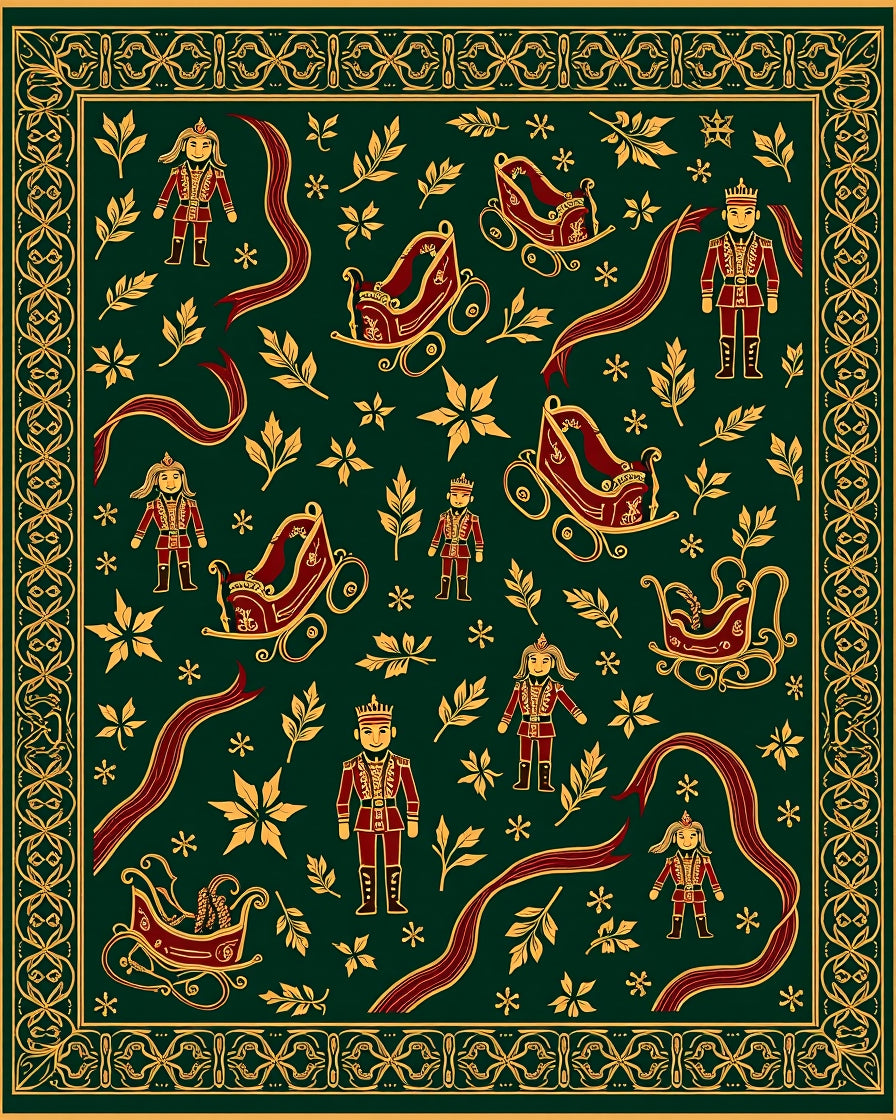 Regal Nutcracker Winter Forest Sleigh Red Rug