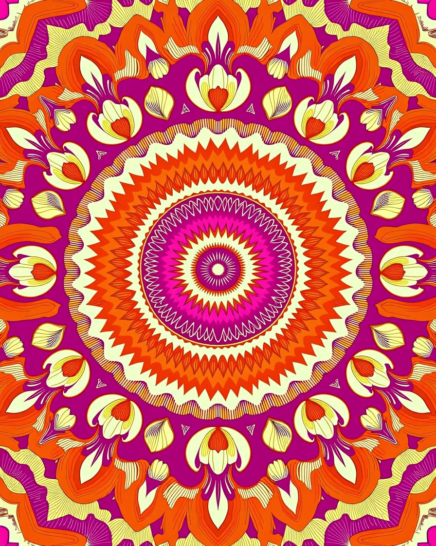 Vibrant Floral Mandala Pattern Design Rug