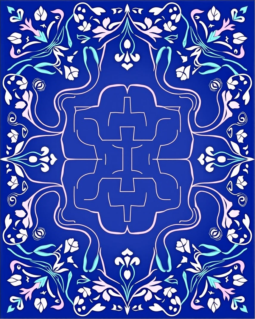 Elegant Blue Floral Symmetry Rug