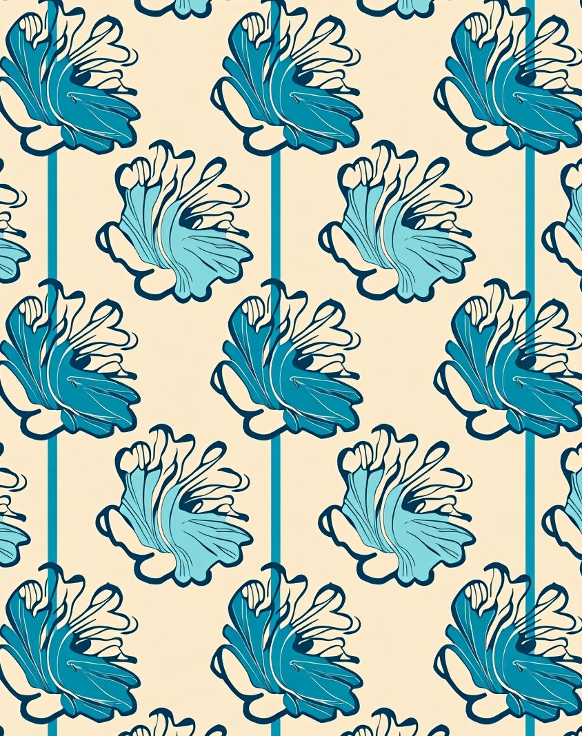 Blue Floral Stripe Pattern Rug