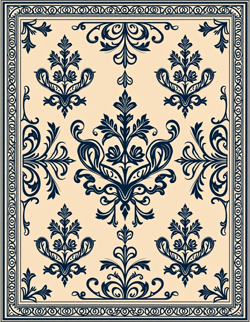 Ornate Damask Floral Motif Pattern Rug