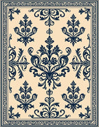 Ornate Damask Floral Motif Pattern Rug