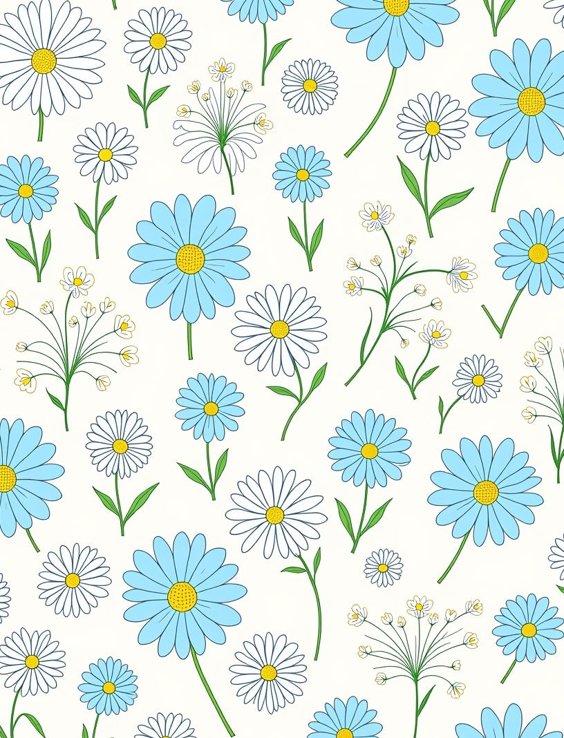 Blue and White Daisy Pattern Rug