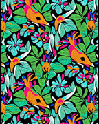 Vibrant Tropical Birds and Flowers Jungle Rug