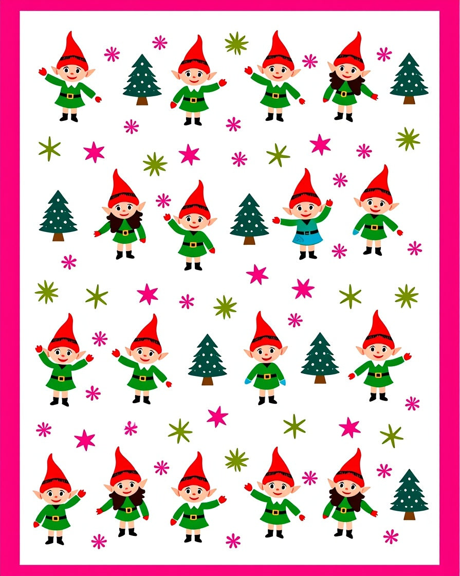 Festive Elves And Pine Trees Illustration Rug
