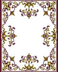 Plum Gold Leaf Scrollwork Frame Rug