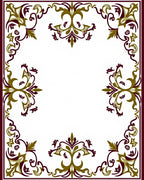 Plum Gold Leaf Scrollwork Frame Rug