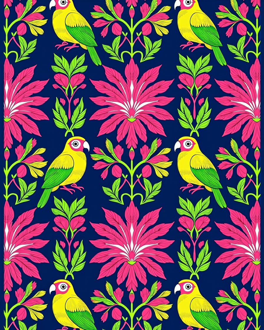 Vibrant Parrot Floral Garden Design Rug
