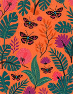 Tropical Butterflies and Leaves Pattern Rug