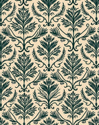 Dark Green Botanical Damask Pattern Rug