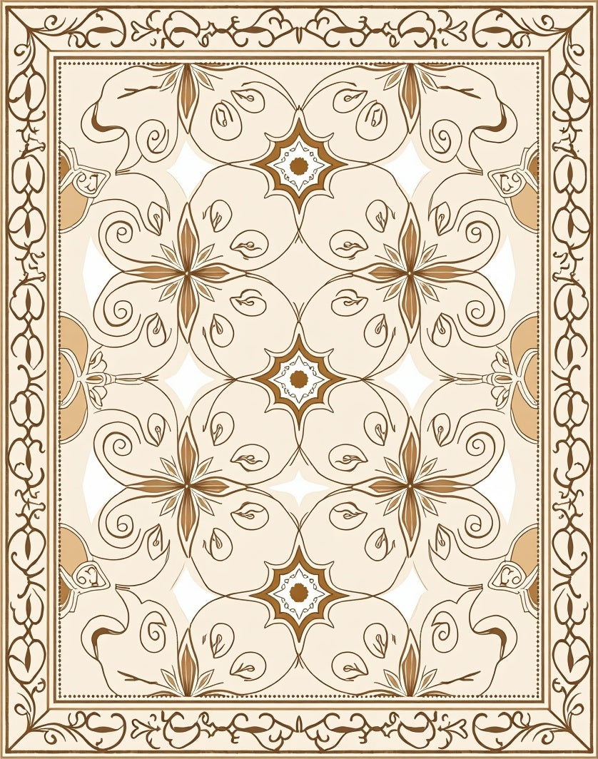 Ornate Swirls Floral Cream Pattern Rug
