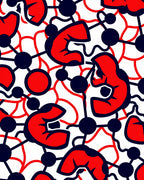 Bold Red Black Abstract Molecular Pattern Rug