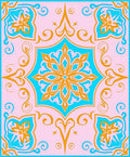 Vibrant Teal Orange Floral Medallion Design Rug