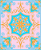 Vibrant Teal Orange Floral Medallion Design Rug