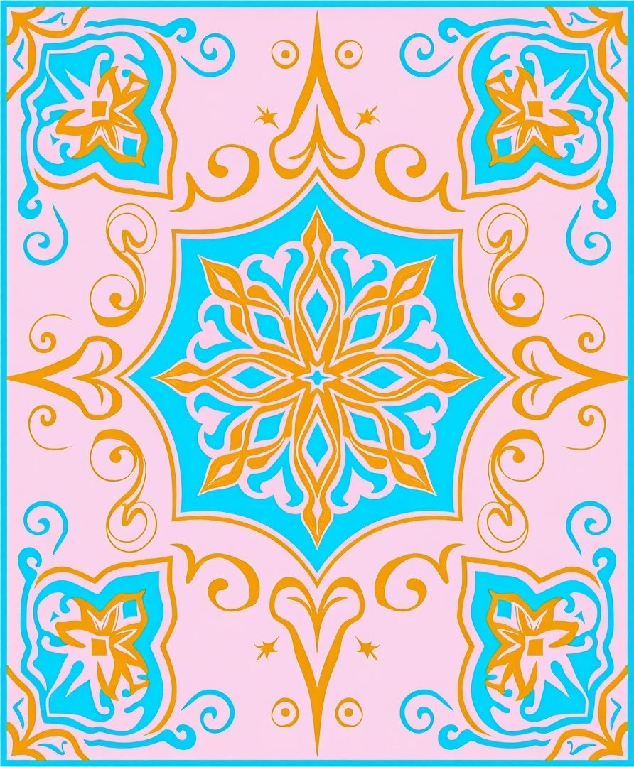 Vibrant Teal Orange Floral Medallion Design Rug
