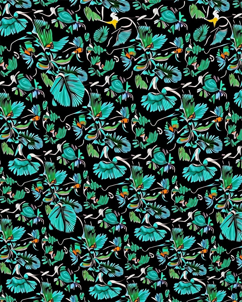Tropical Teal Floral Patterns Rug