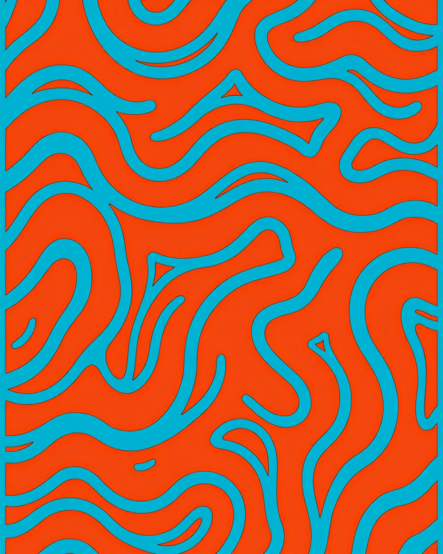 Abstract Wavy Blue Orange Pattern Rug