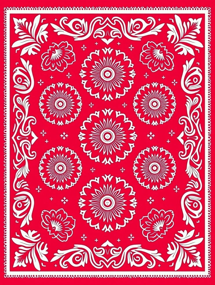 Red Floral Pattern with White Accents Rug