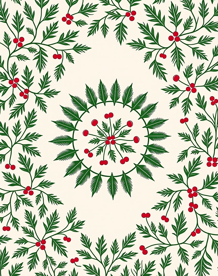 Green Leaf Berry Botanical Pattern Rug