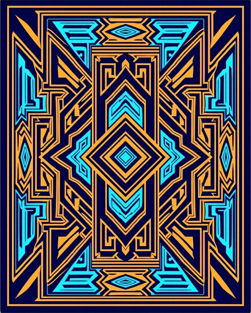 Symmetrical Geometric Lines Blue Orange Pattern Rug