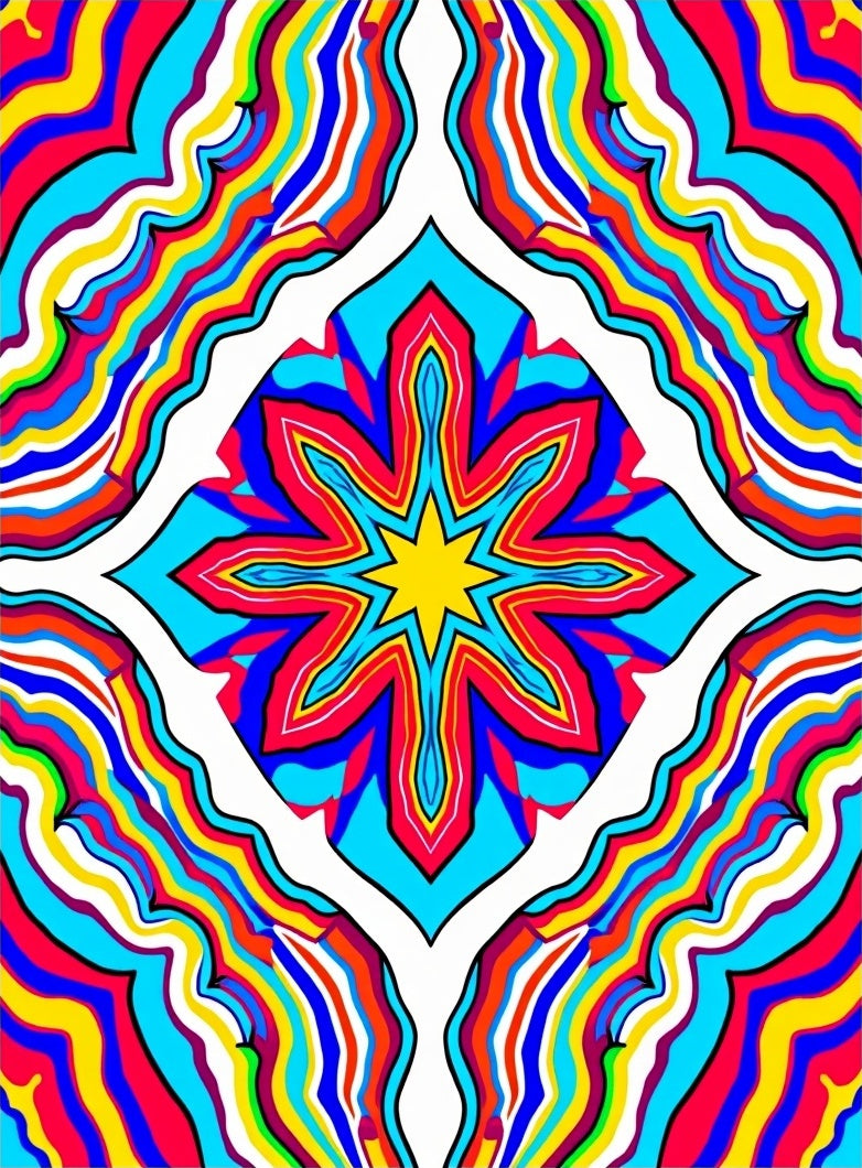 Vibrant Psychedelic Floral Wavy Pattern Rug