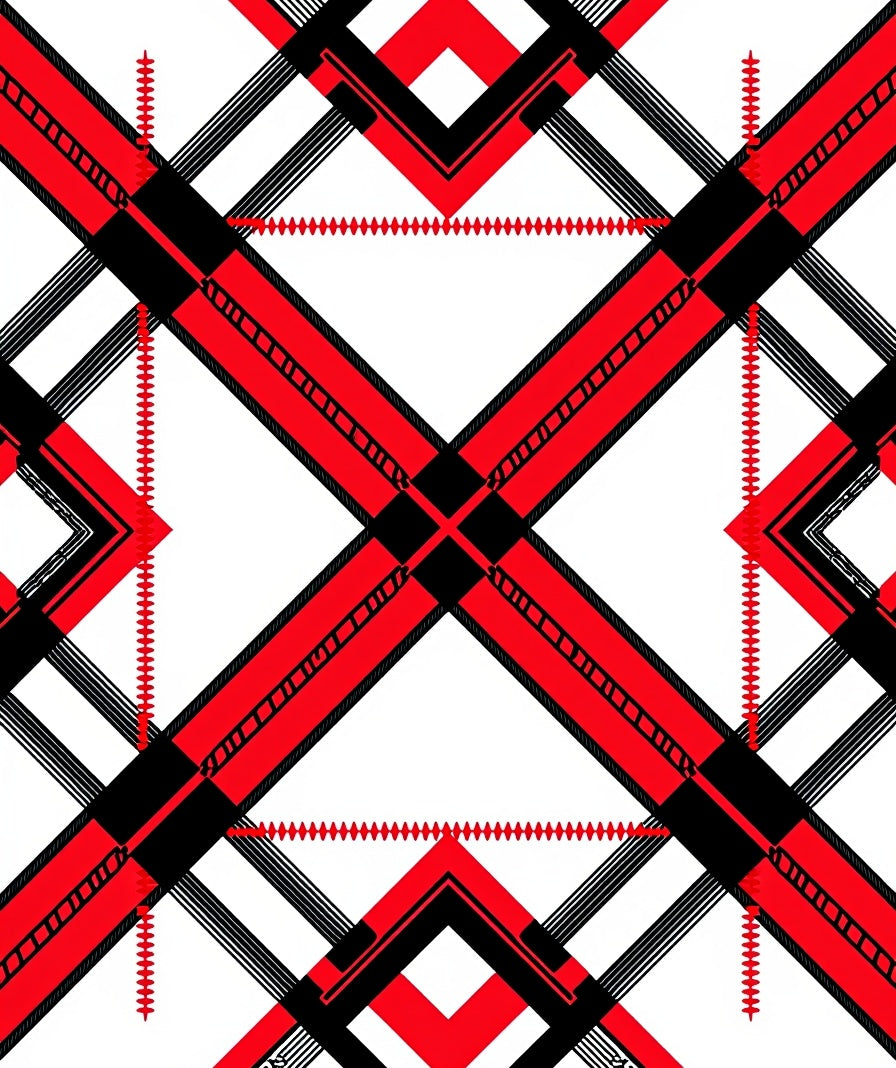 Bold Red Black Diagonal Plaid Pattern Rug
