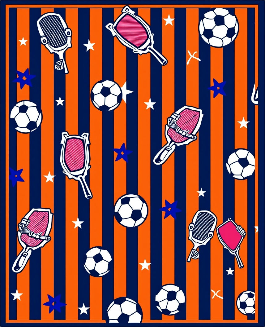 Sporty Objects On Striped Background Rug
