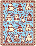 Whimsical Folk Pets and Houses Rug