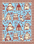 Whimsical Folk Pets and Houses Rug