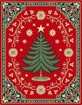 Festive Christmas Tree Floral Border Rug