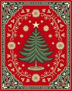 Festive Christmas Tree Floral Border Rug