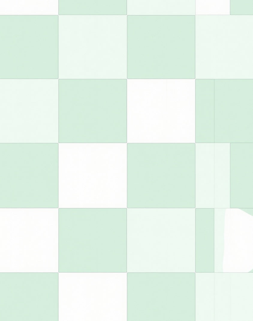 Pale Green White Checkered Grid Rug