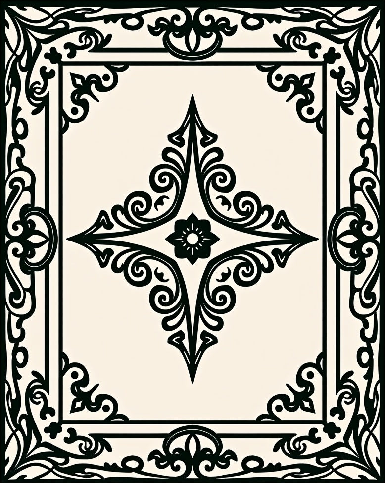 Ornate Black Cream Floral Medallion Rug