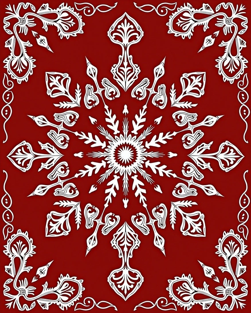 Red Snowflake Ornamental Pattern Design Rug