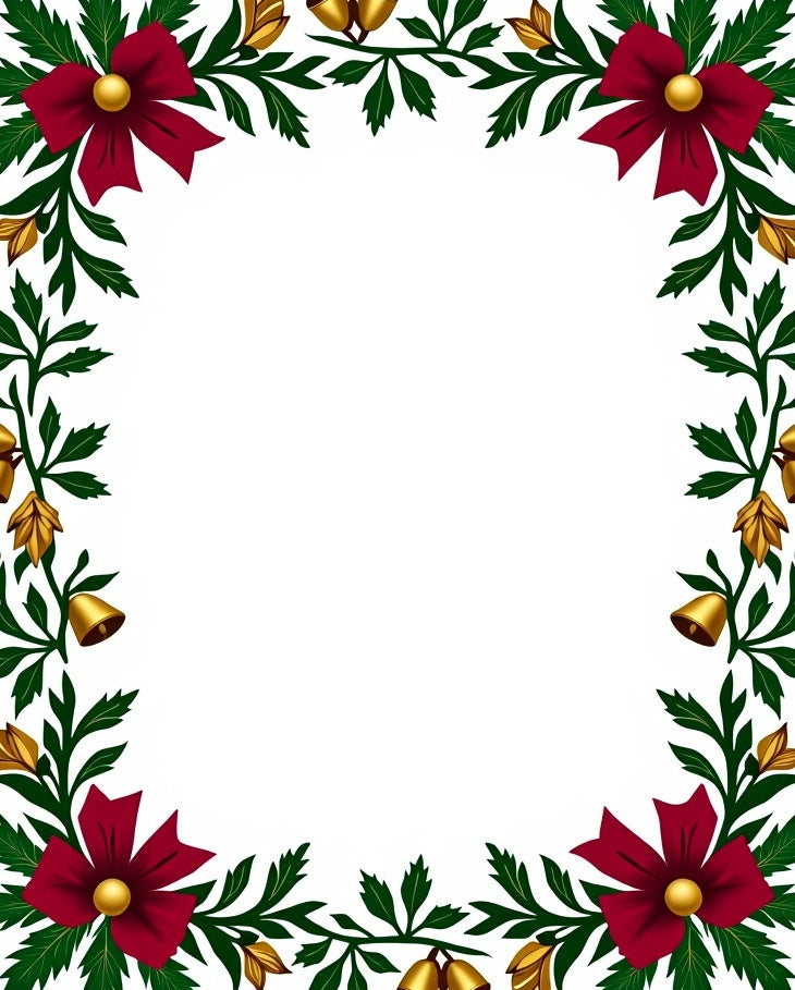 Festive Burgundy Bow Green Leaf Bells Rug